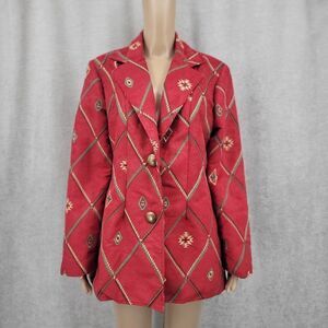 Painted Pony Vintage Faux Suede Blazer Aztec Embroidered Western Cowgirl Boho